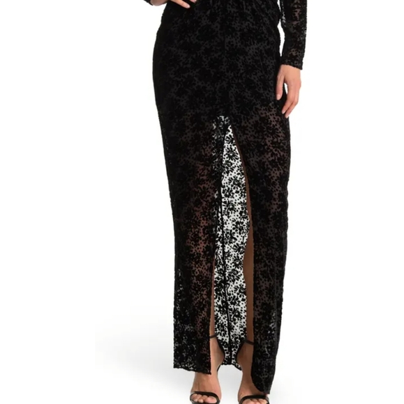 NWT Veronica Beard Velvet V Neck Plunging Lace Floral Print Slit Maxi Dress Gown - Picture 5 of 12